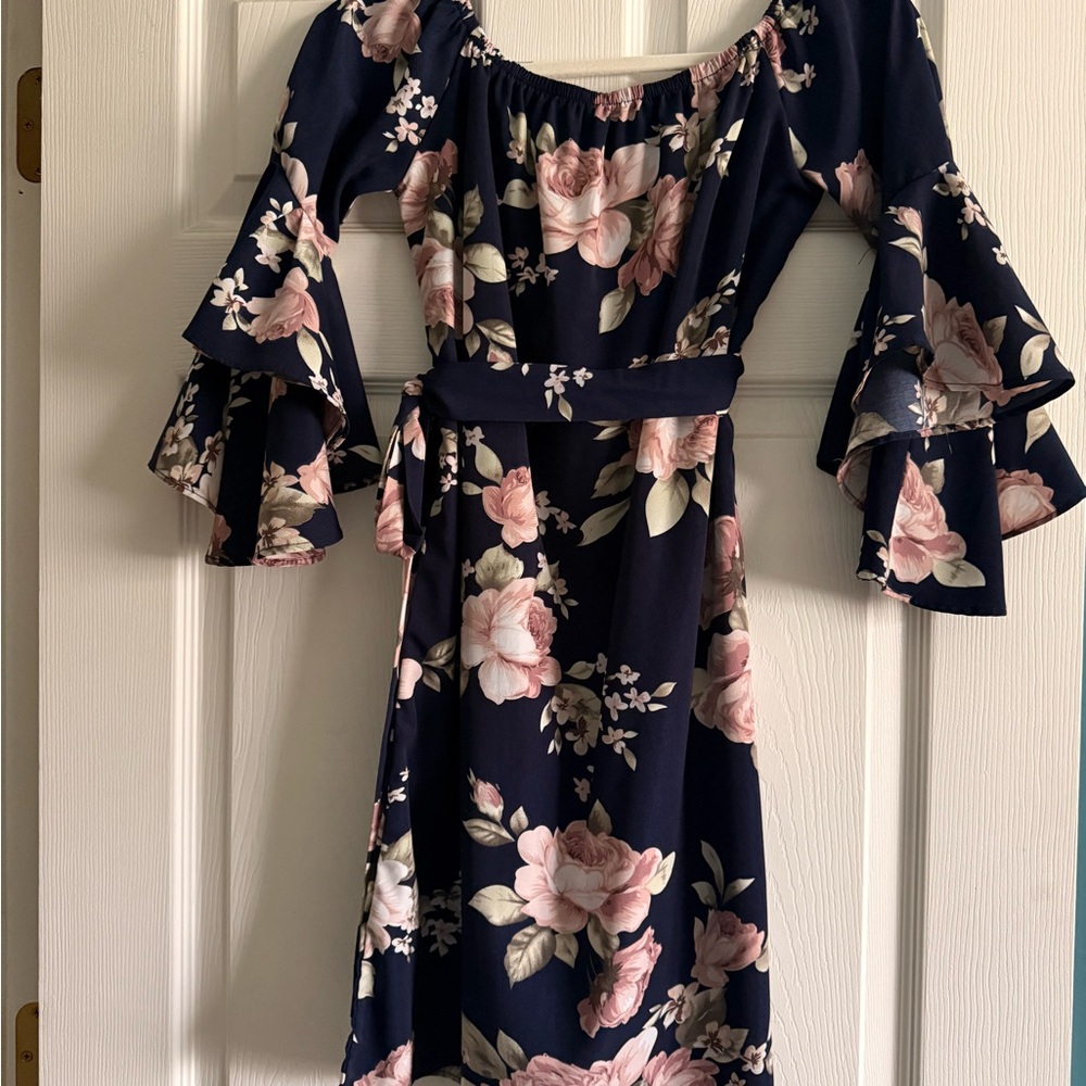 Floral Off-Shoulder Dress with Bell Sleeves